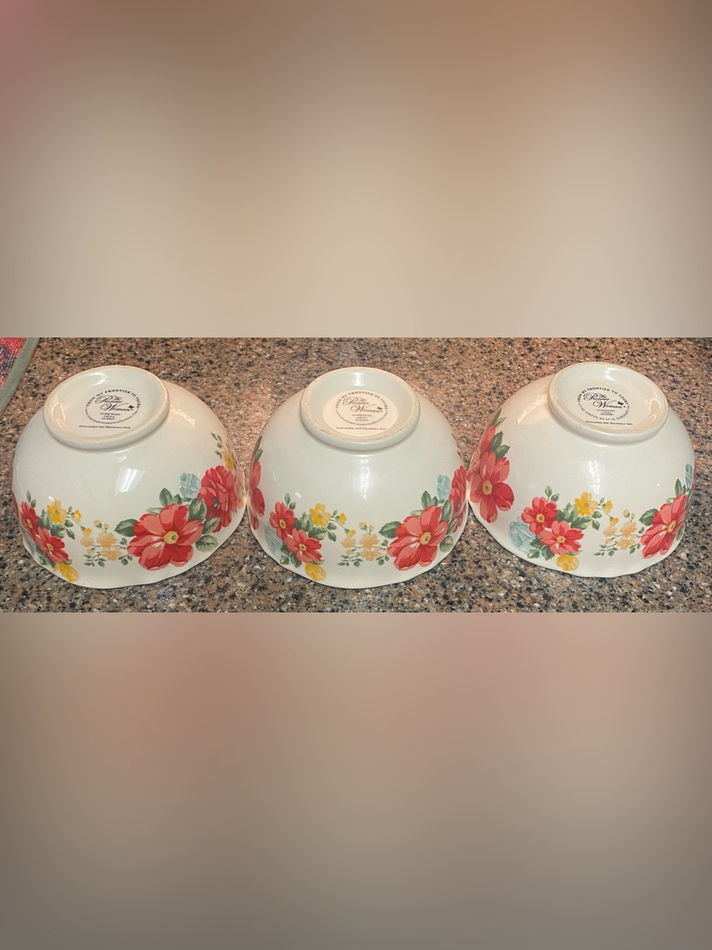 The Pioneer Woman "Vintage Floral" 6" Footed Cereal/Soup Bowls - Set of 3 - Picture 4 of 6